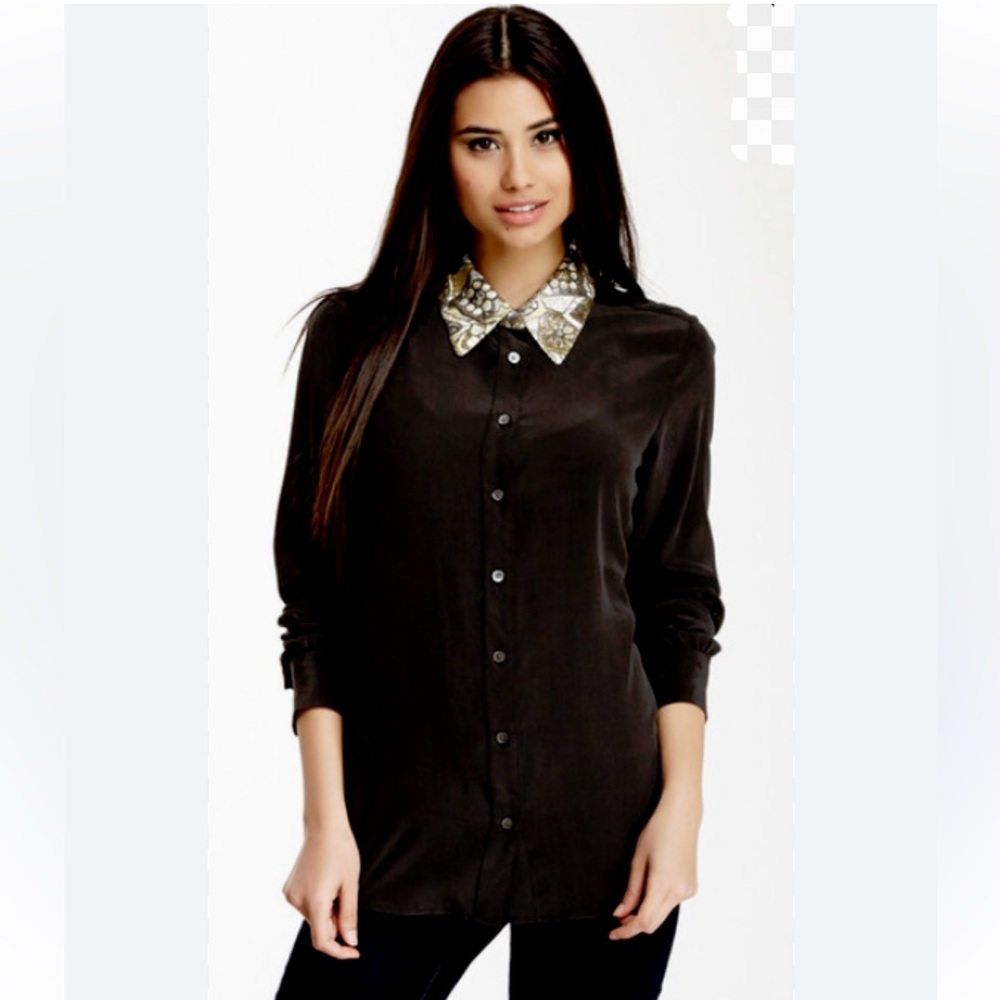 Equipment Femme silk blouse contrast collar size Small Black Brocade